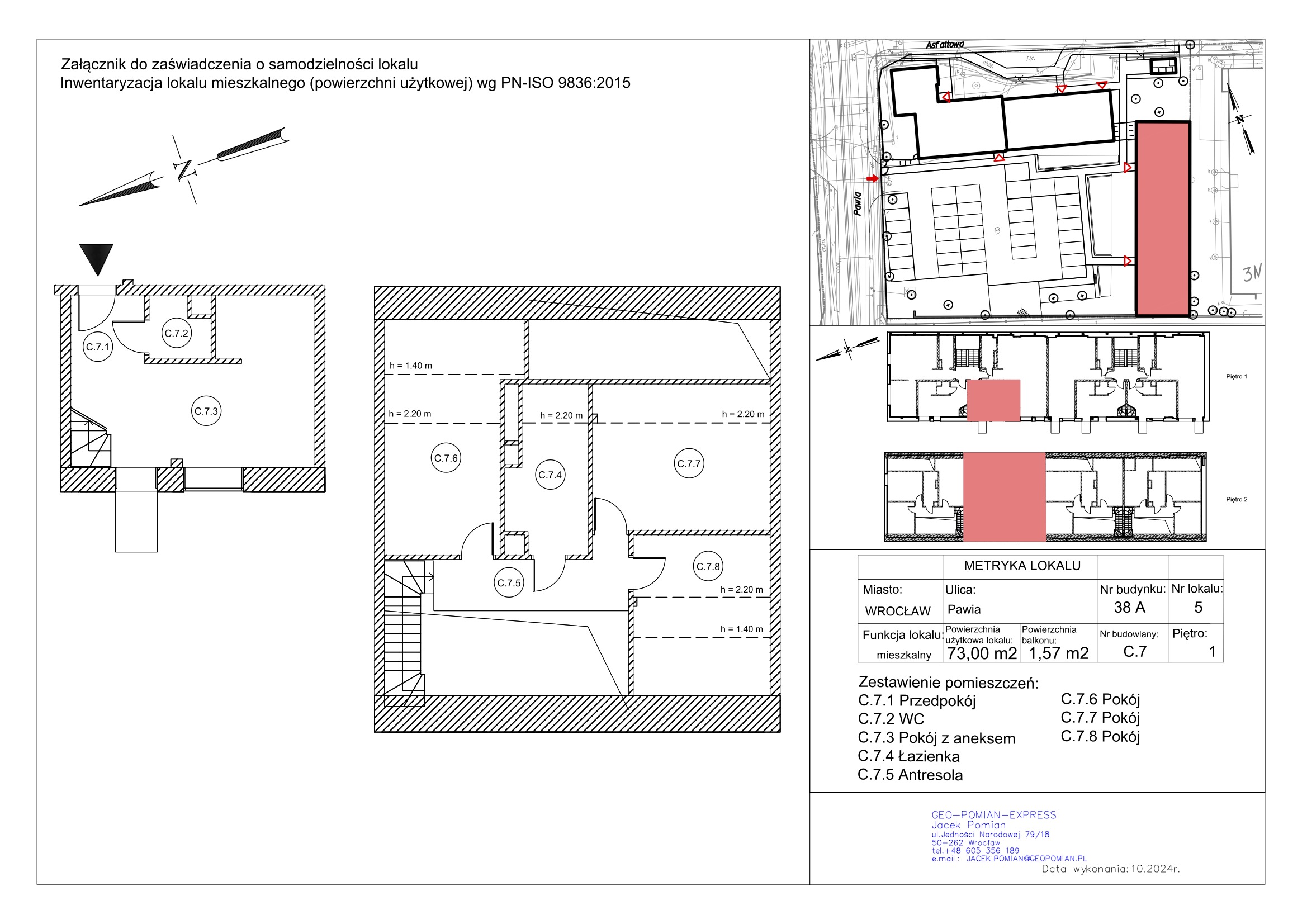 Rzut lokalu mieszkalnego Pawia 38a/5 z metryką powierzchni 73 m²