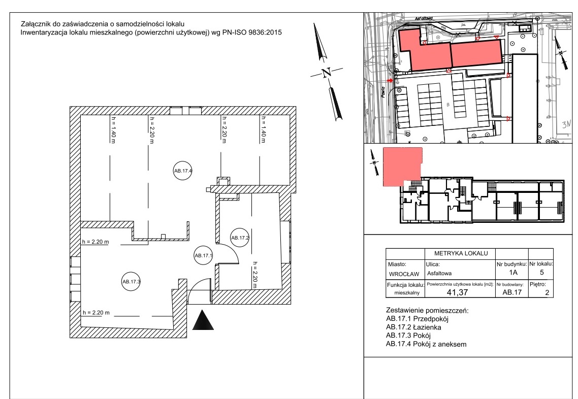 Rzut lokalu mieszkalnego Asfaltowa 1a/5 z metryką powierzchni 41,37 m²